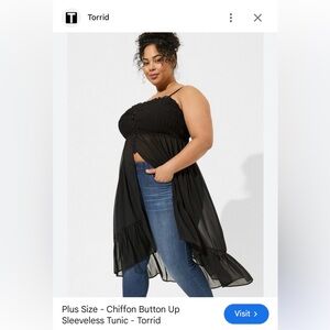 torrid Black Chiffon Button-Up Sleeveless Tunic